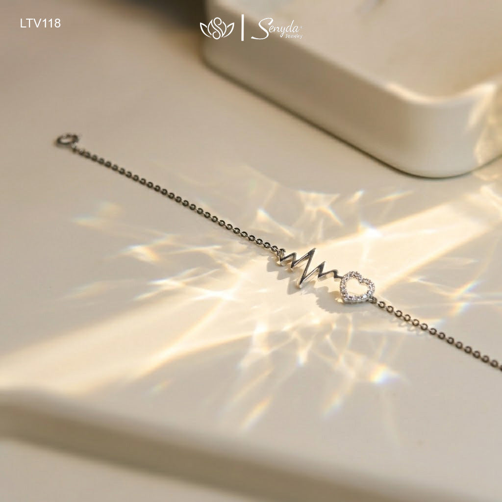 10K Solid Gold Heartbeat Lifeline Heart Bracelet