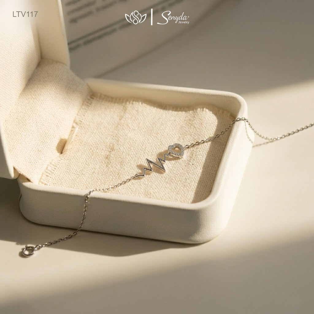 10K Solid Gold Heartbeat Lifeline Heart Bracelet