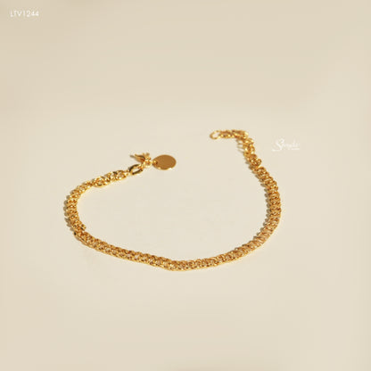 14K Solid Gold Curb Chain Bracelet Round Disc Charm Tag