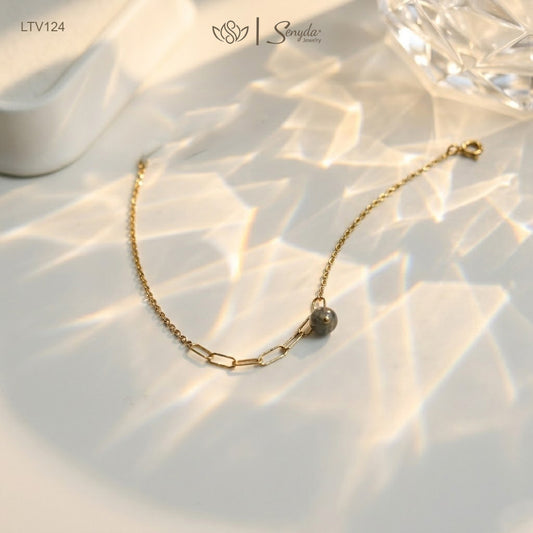 10K Solid Gold Natural Black Rutilated Quartz Charm Bracelet