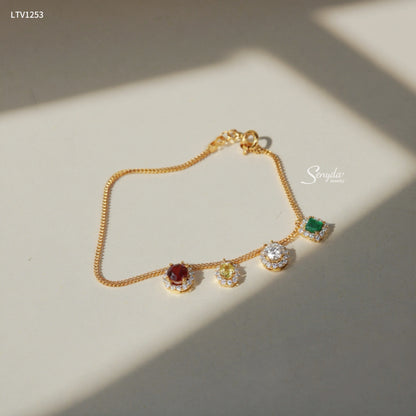 14K Solid Gold Colorful Gemstone Charm Bracelet