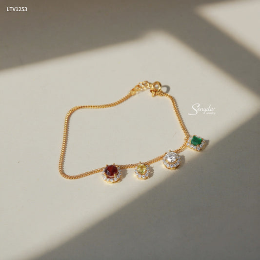 14K Solid Gold Colorful Gemstone Charm Bracelet