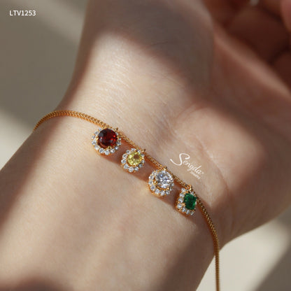 14K Solid Gold Colorful Gemstone Charm Bracelet