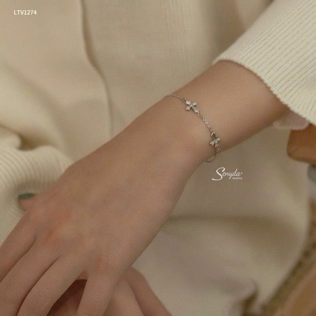 14K Solid Gold Cross Station Bracelet