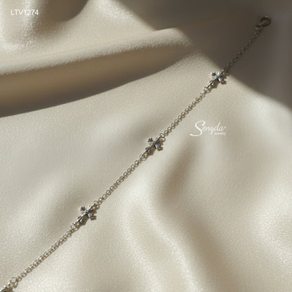 14K Solid Gold Cross Station Bracelet