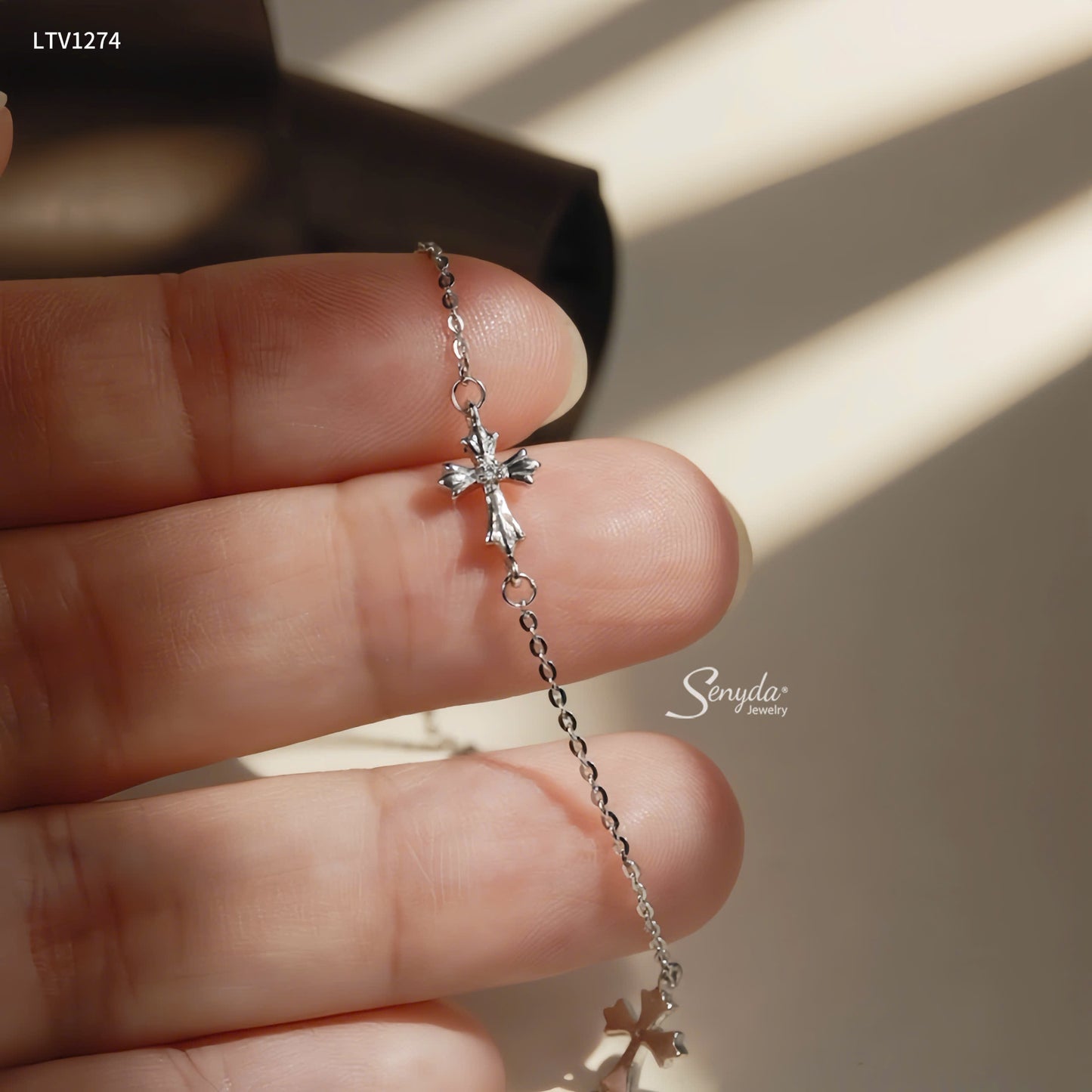 14K Solid Gold Cross Station Bracelet