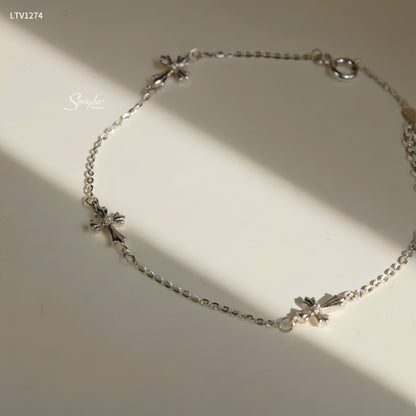 14K Solid Gold Cross Station Bracelet