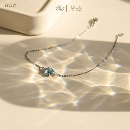 10K Solid Gold Oval Cut Blue Zircon Charm Bracelet