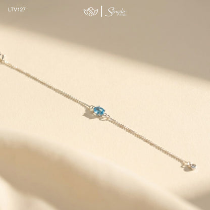10K Solid Gold Oval Cut Blue Zircon Charm Bracelet
