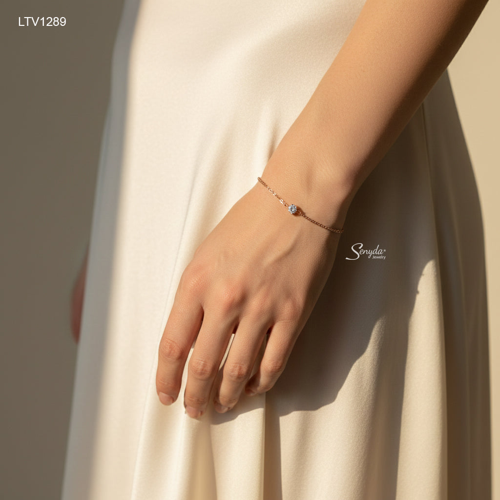 18K Solid Gold Cubic Zirconia Solitaire Bracelet