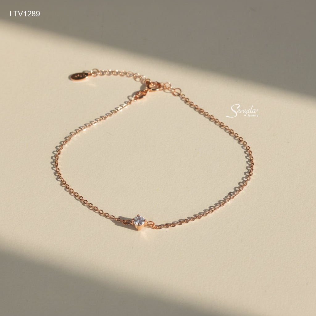 18K Solid Gold Cubic Zirconia Solitaire Bracelet