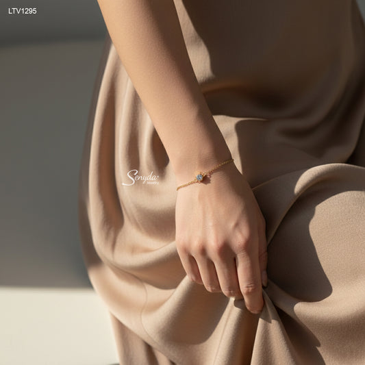 10K Solid Gold Faceted Round Solitaire Bracelet With CZ Stone