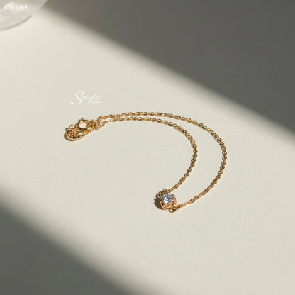 10K Solid Gold Faceted Round Solitaire Bracelet With CZ Stone