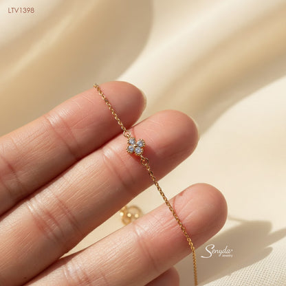 10K Solid Gold Four-Leaf Pavé Flower Bracelet