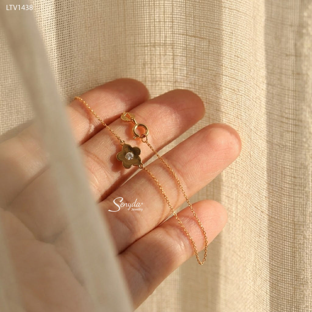 10K Solid Gold Minimalist 5-Petal Flower Bracelet With CZ