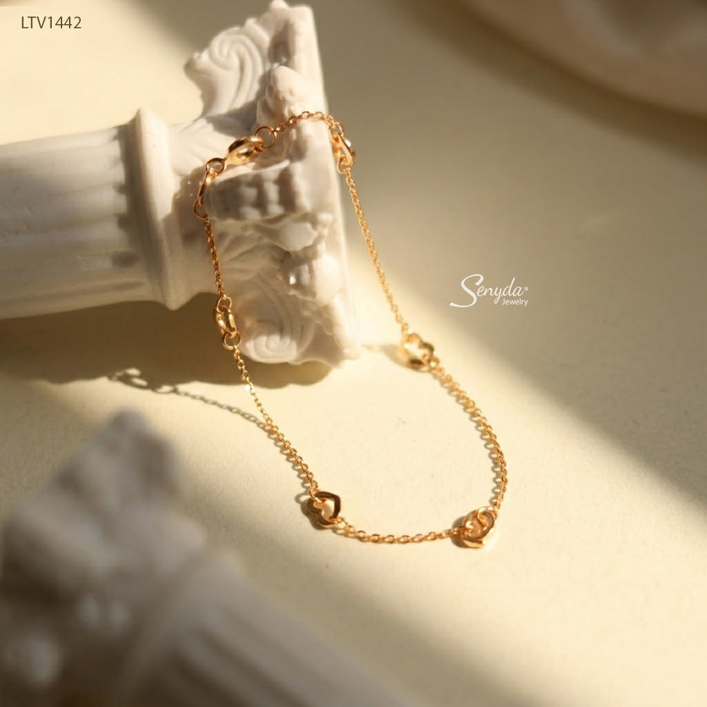 10K Solid Gold Cutout Heart Station Bracelet
