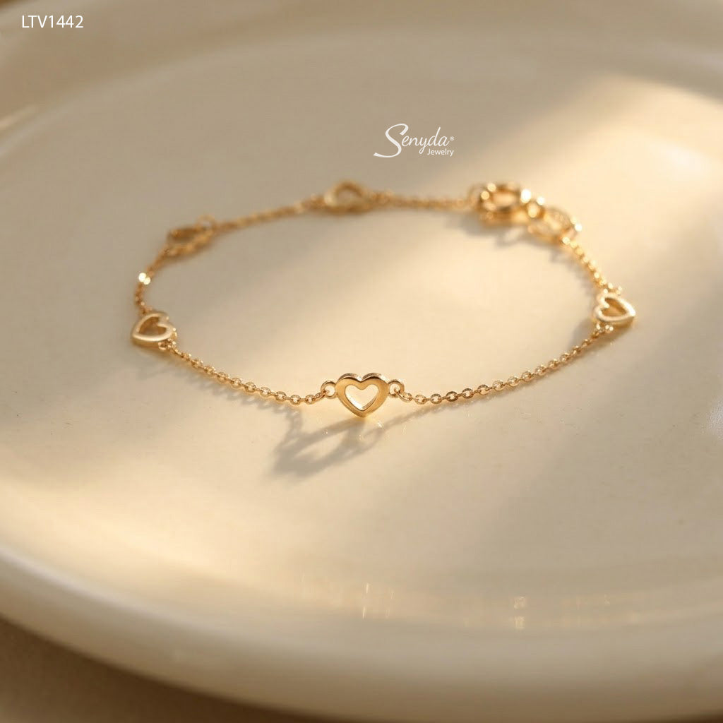 10K Solid Gold Cutout Heart Station Bracelet