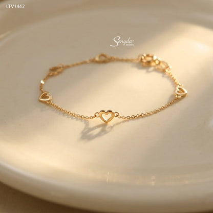 10K Solid Gold Cutout Heart Station Bracelet