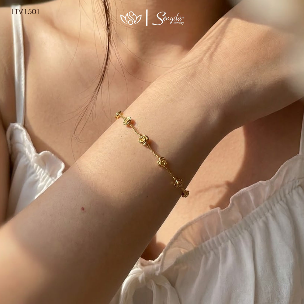 10K Solid Gold Rose Station Chain Bracelet