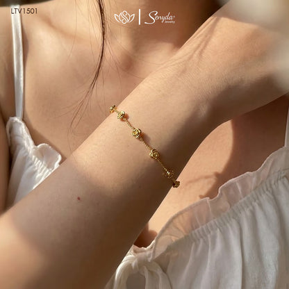 10K Solid Gold Rose Station Chain Bracelet
