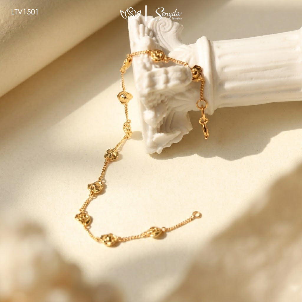 10K Solid Gold Rose Station Chain Bracelet