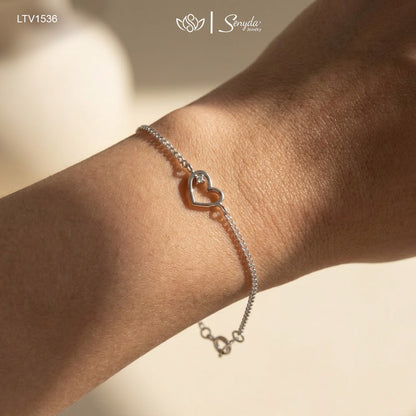 10K Solid Gold Chic Curb Chain Hollow Heart Layering Bracelet