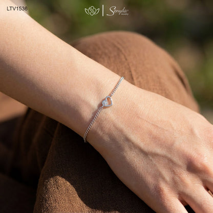 10K Solid Gold Chic Curb Chain Hollow Heart Layering Bracelet