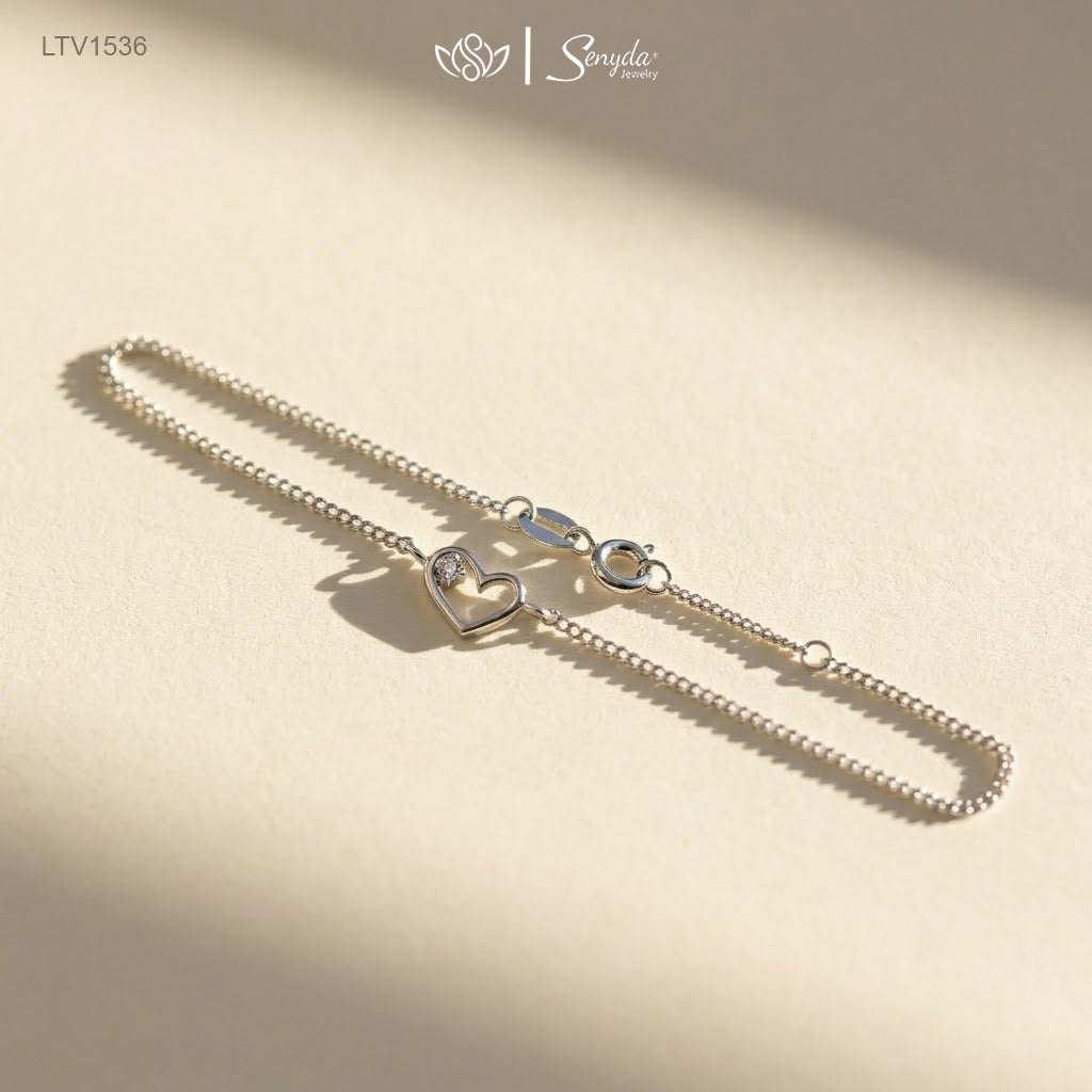 10K Solid Gold Chic Curb Chain Hollow Heart Layering Bracelet