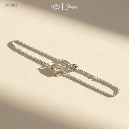 10K Solid Gold Chic Curb Chain Hollow Heart Layering Bracelet