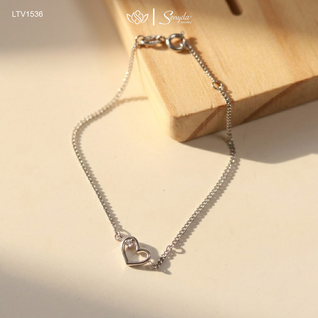 10K Solid Gold Chic Curb Chain Hollow Heart Layering Bracelet