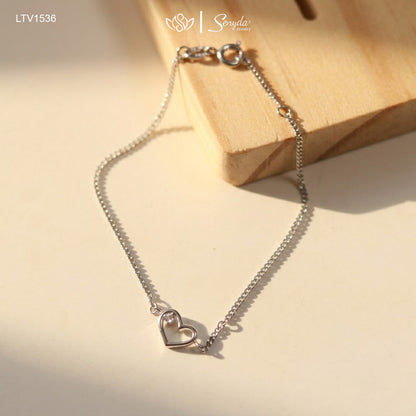 10K Solid Gold Chic Curb Chain Hollow Heart Layering Bracelet
