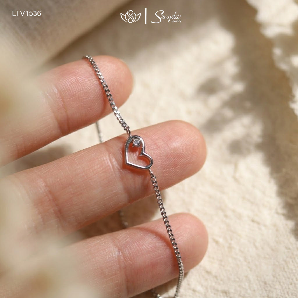 10K Solid Gold Chic Curb Chain Hollow Heart Layering Bracelet