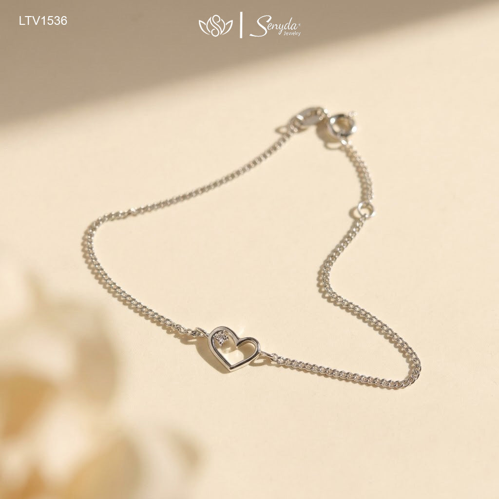 10K Solid Gold Chic Curb Chain Hollow Heart Layering Bracelet