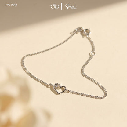 10K Solid Gold Chic Curb Chain Hollow Heart Layering Bracelet