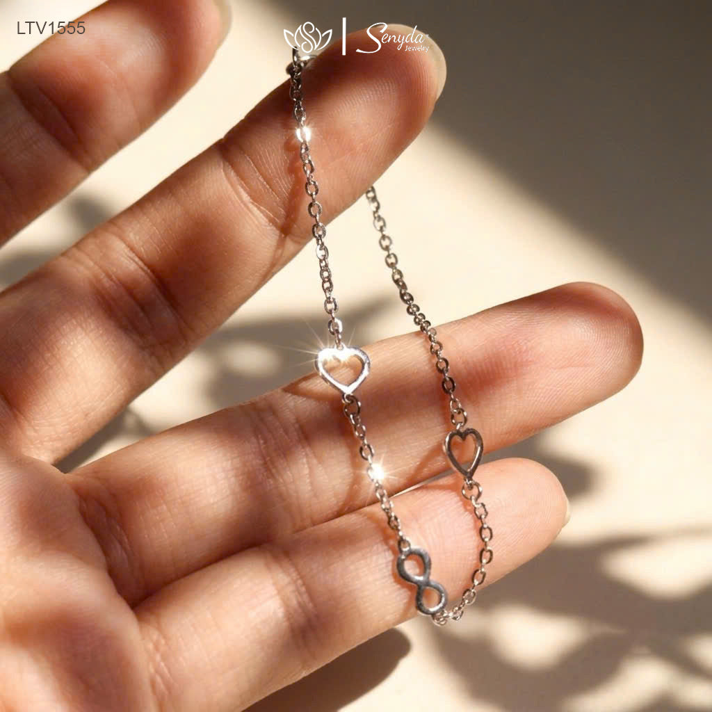 18K Solid Gold Heart & Infinity Charm Bracelet
