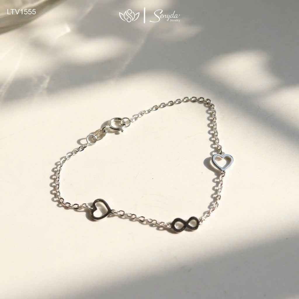 18K Solid Gold Heart & Infinity Charm Bracelet
