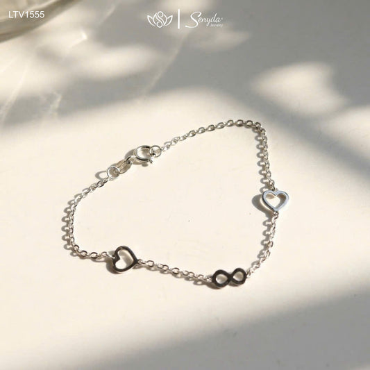 18K Solid Gold Heart & Infinity Charm Bracelet