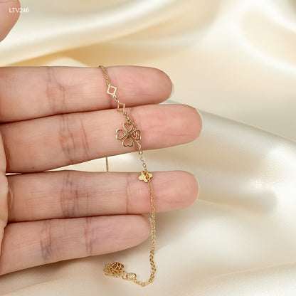 18K Solid Gold Four-Leaf Clover Charm Bracelet