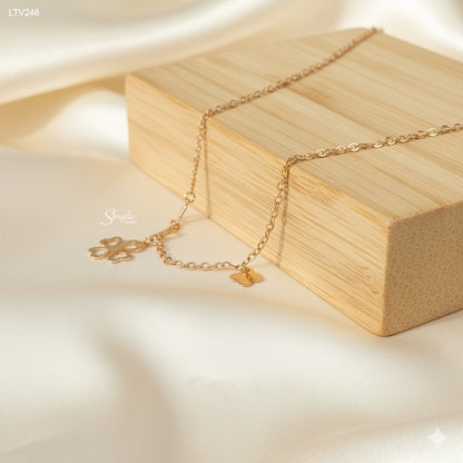 18K Solid Gold Four-Leaf Clover Charm Bracelet