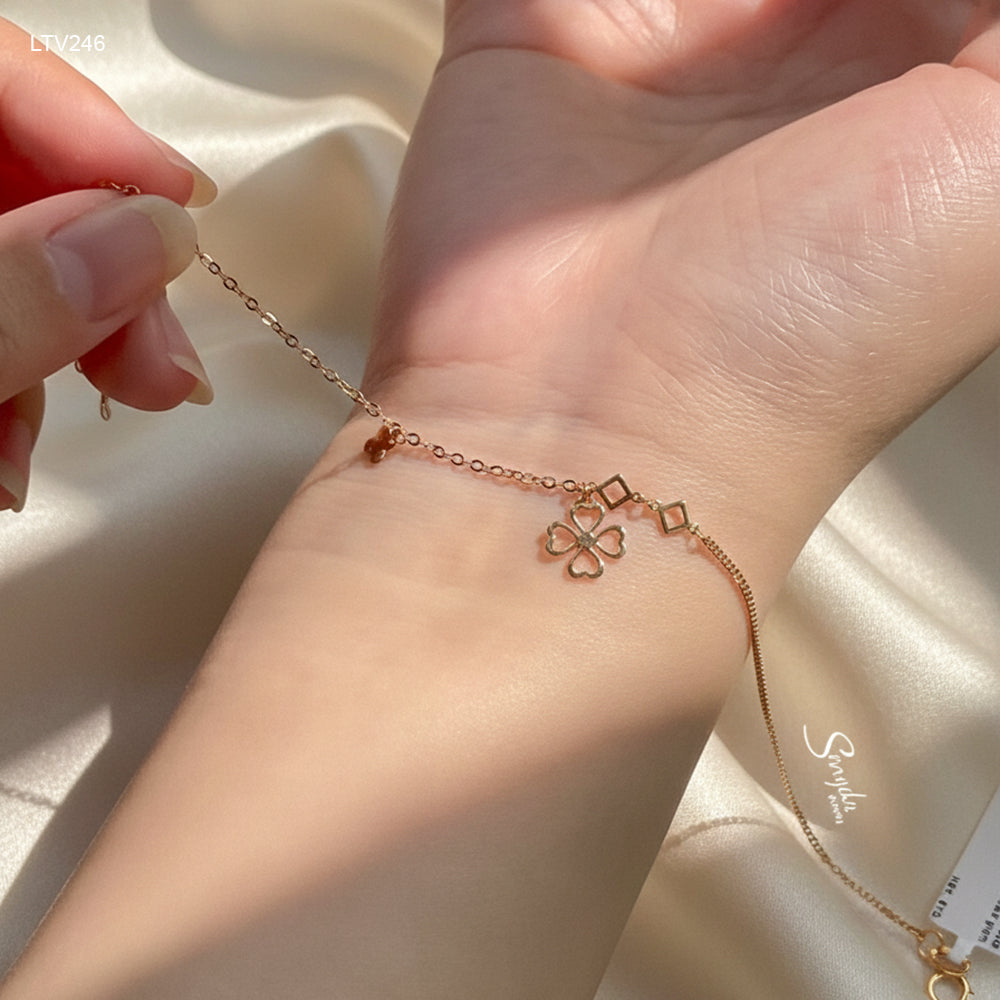 18K Solid Gold Four-Leaf Clover Charm Bracelet