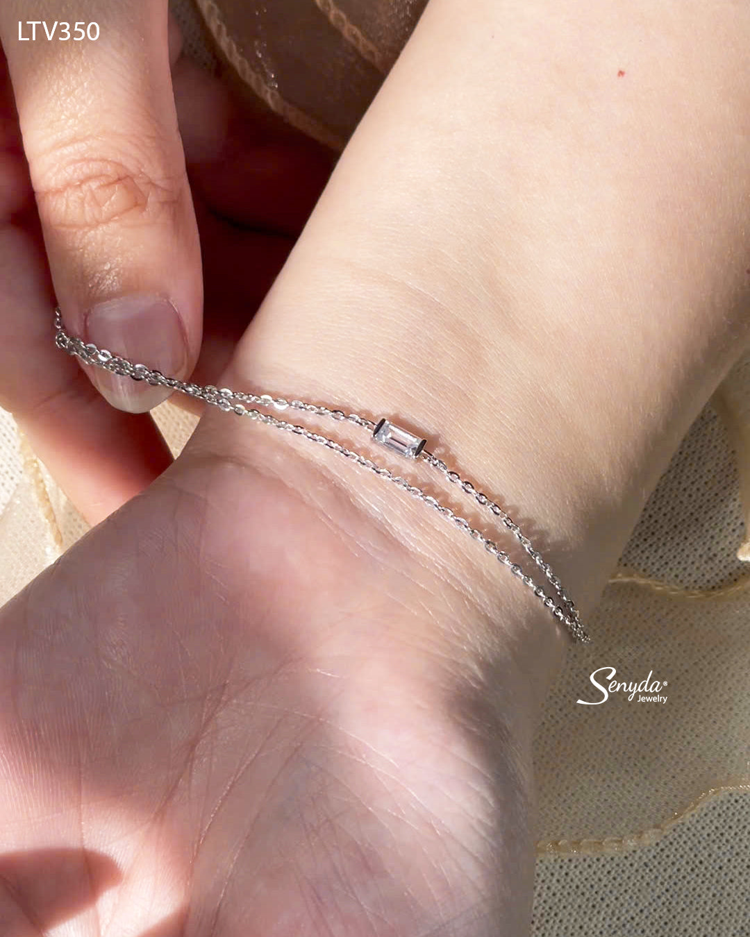10K Solid Gold Baguette CZ Double Chain Bracelet