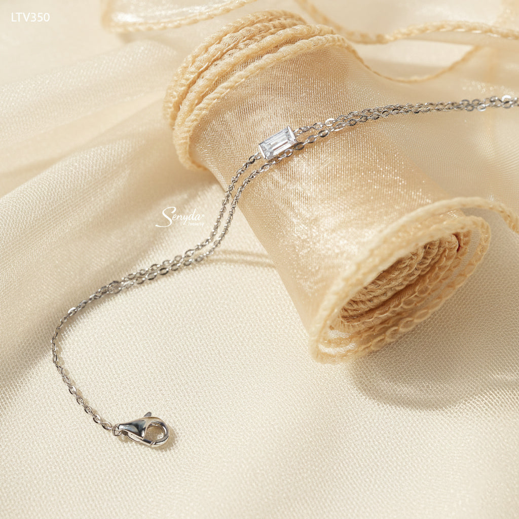 10K Solid Gold Baguette CZ Double Chain Bracelet