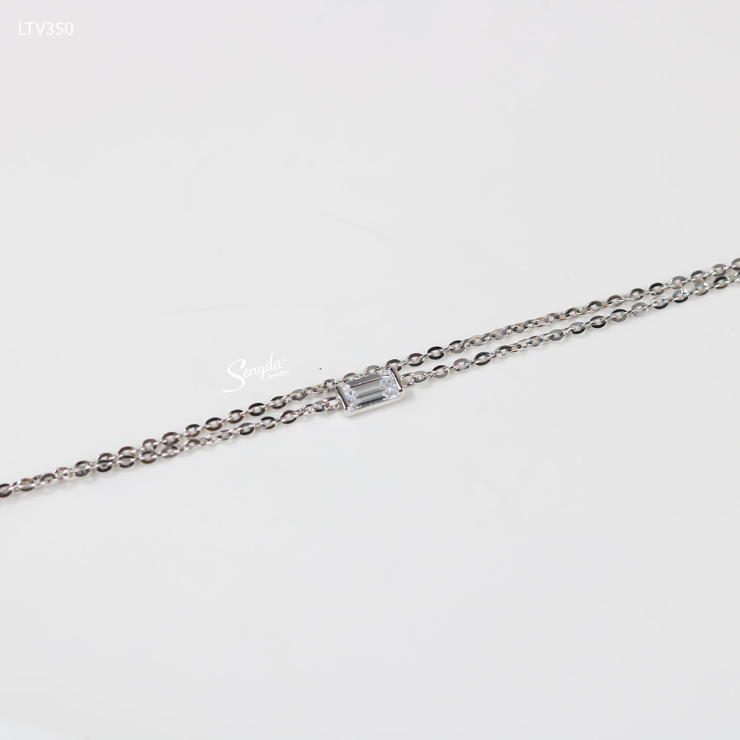 10K Solid Gold Baguette CZ Double Chain Bracelet