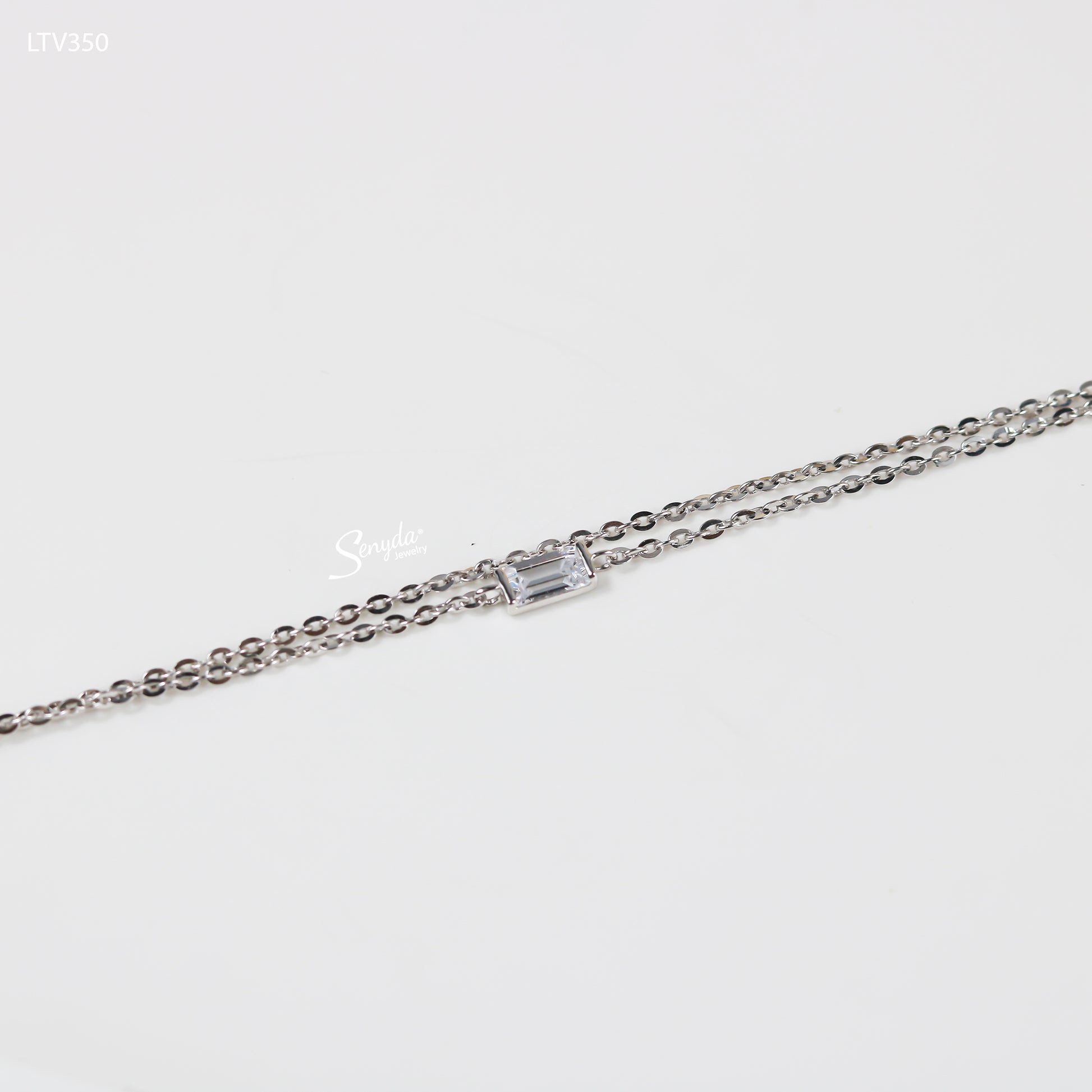 10K Solid Gold Baguette CZ Double Chain Bracelet