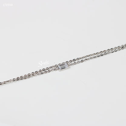 10K Solid Gold Baguette CZ Double Chain Bracelet