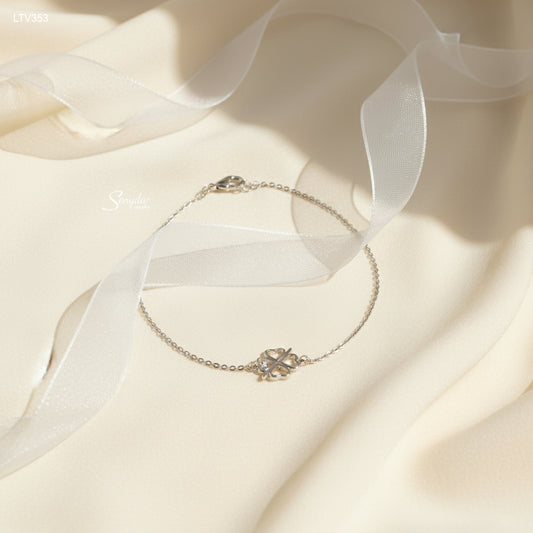 10K Solid Gold Four-Leaf Clover Bracelet With Side CZ Accent