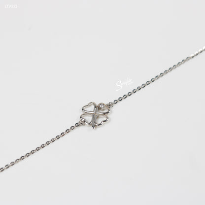 10K Solid Gold Four-Leaf Clover Bracelet With Side CZ Accent