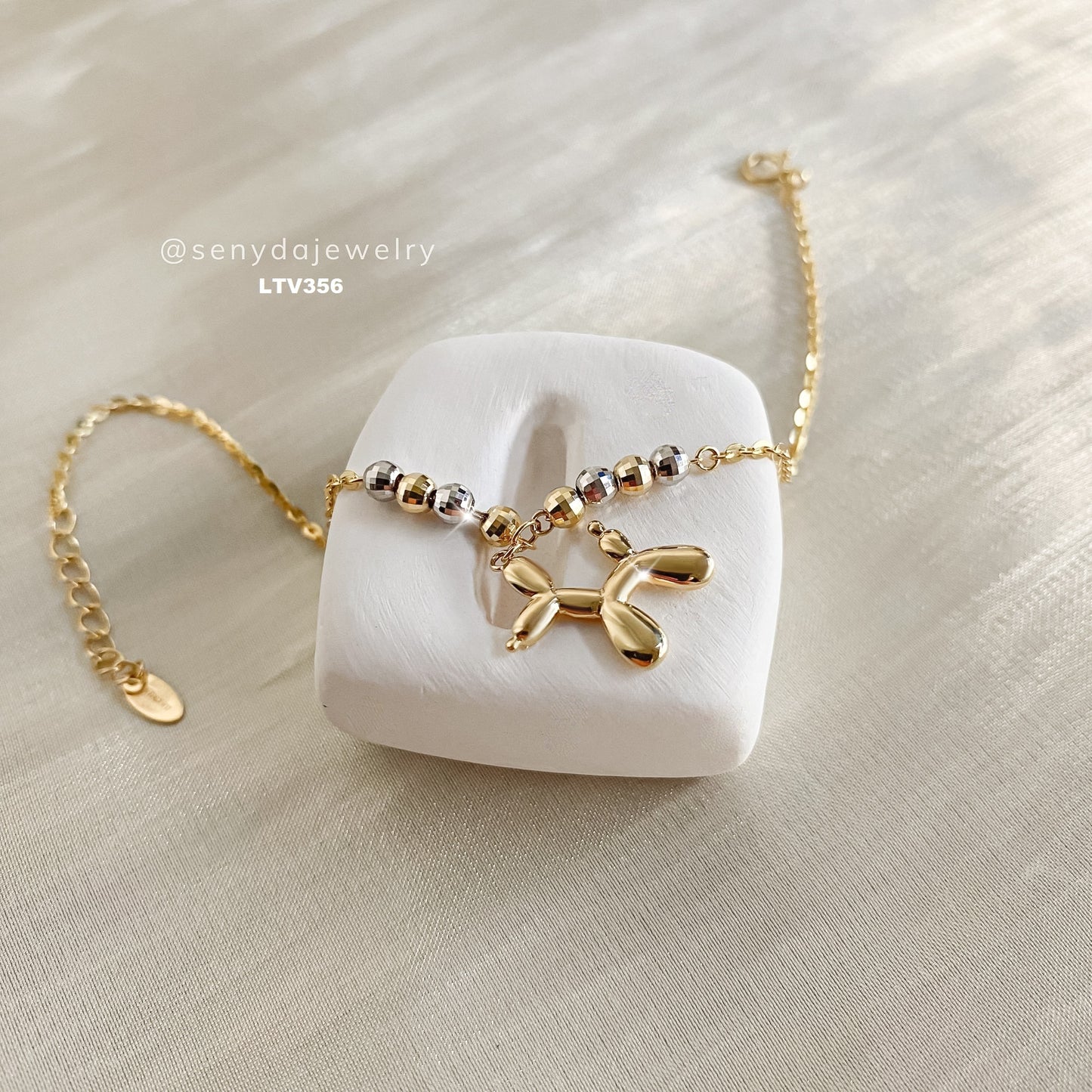 10K Solid Gold Balloon Dog Charm Bracelet