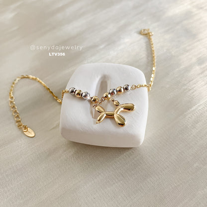 10K Solid Gold Balloon Dog Charm Bracelet