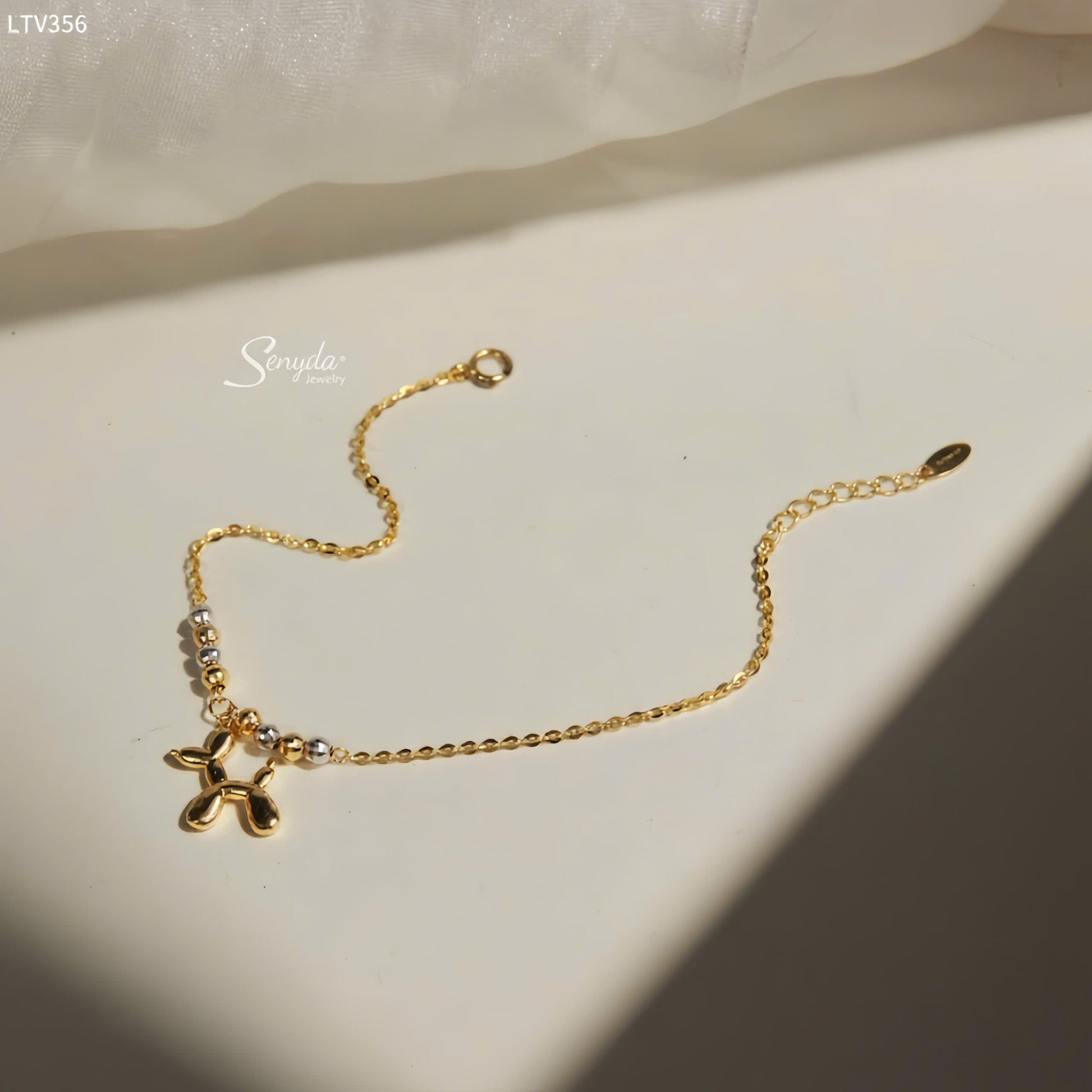 10K Solid Gold Balloon Dog Charm Bracelet